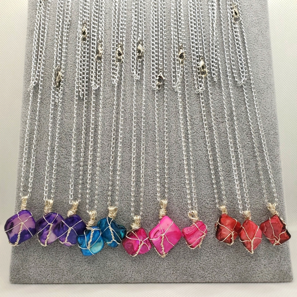 Wire Wrapped Colored Stone Necklace